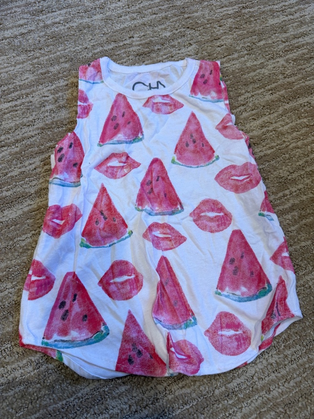 Chaser Kids Watermelon Print Tank Top - White & Pink